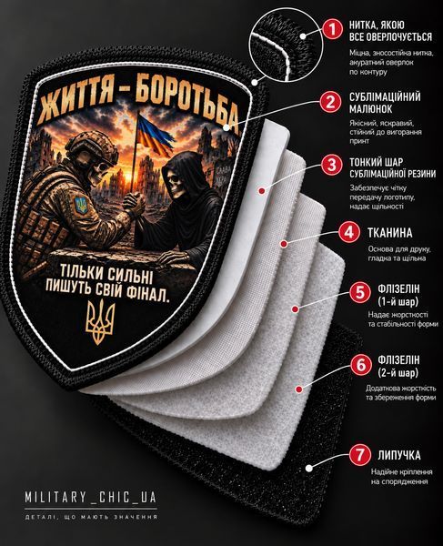 Шеврон &laquo;Життя &mdash; боротьба. Тільки сильні пишуть свій фінал&raquo; &mdash; сублімаційний друк, на липучці ШD0008 фото